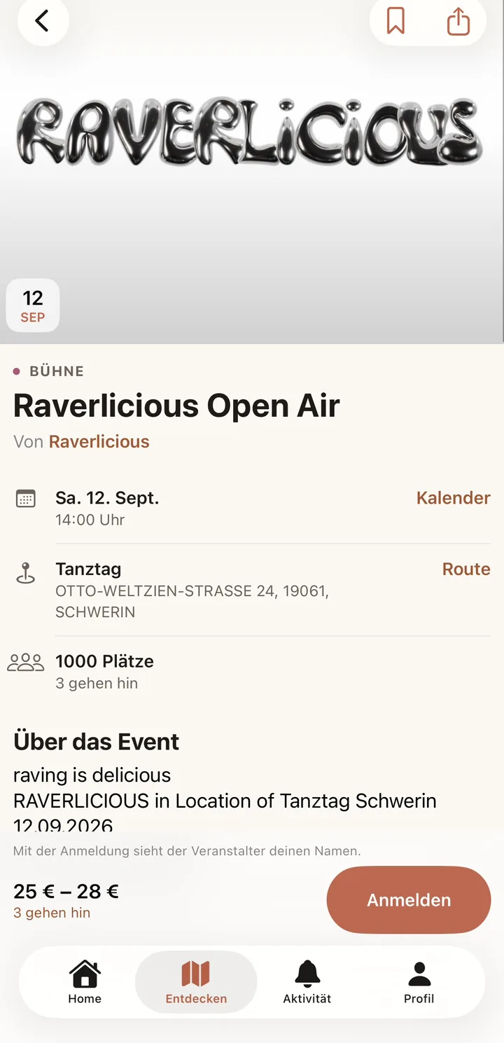 Lokl-App: Event-Detail mit Termin, Route und Anmeldung