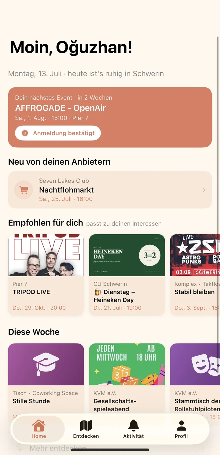 Lokl-App: personalisierter Home-Feed mit Empfehlungen und Events dieser Woche